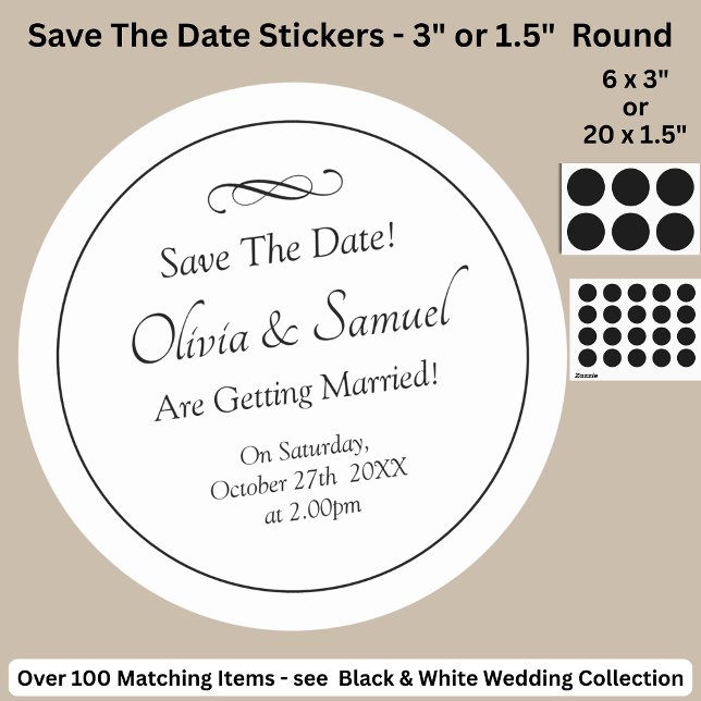 Sticker Rond Enregistrer la date - Noir & Blanc avec défilement (Créateur téléchargé)