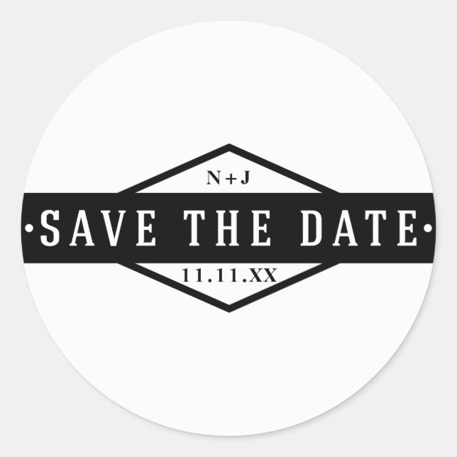 Sticker Rond ENREGISTRER LA DATE Noir et blanc Moderne Rustique (Devant)