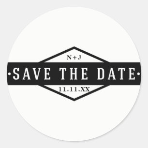 Sticker Rond ENREGISTRER LA DATE Noir et blanc Moderne Rustique