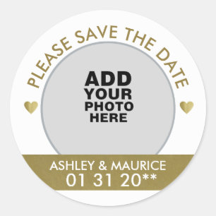 Sticker Rond enregistrer la date, photo du couple mariage