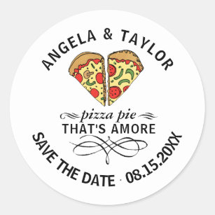Sticker Rond Enregistrer la date Pizza Love Couple Nom personna