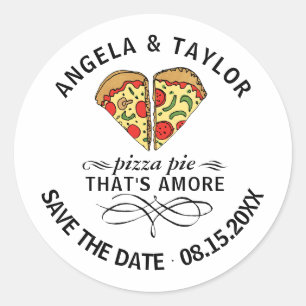 Sticker Rond Enregistrer la date Pizza Love Couple Nom personna