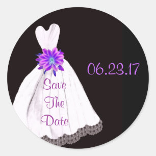 Sticker Rond Enregistrer la date - Robe Mariage avec Bouquet PU
