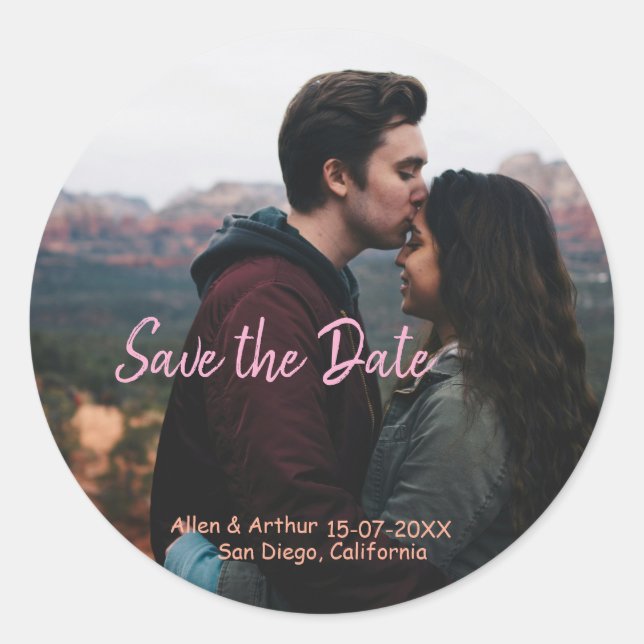 Sticker Rond enregistrer la date rose boho QR ajouter le nom du (Devant)