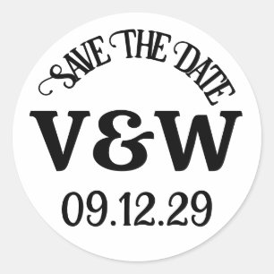 Sticker Rond ENREGISTRER LA DATE Votre initiale de monogramme e