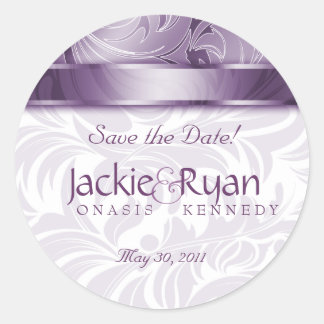 Sticker Rond Enregistrer l'autocollant de date Elegant Leaf Flo