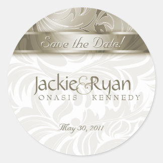 Sticker Rond Enregistrer l'autocollant de date Elegant Leaf Flo