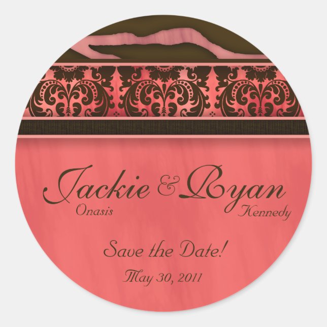 Sticker Rond Enregistrer l'autocollant de date Zebra Damask Cor (Devant)