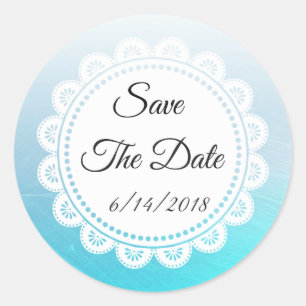Sticker Rond Enregistrer l'autocollant Mariage bleu Aqua Date