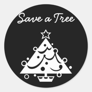 Sticker Rond Enregistrer un arbre Noël étoile noir et blanc