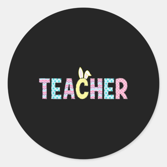 Sticker Rond Enseignant Bunny Pâques Jour Cute Egg École Femmes (Devant)