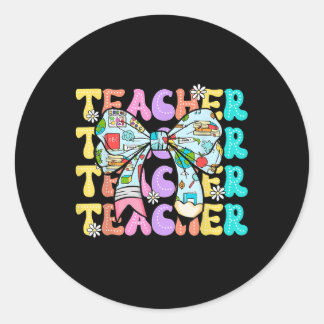 Sticker Rond Enseignant Coquette Bow Vie Enseignante Retour À L
