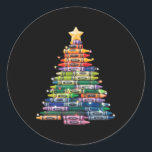 Sticker Rond Enseignant Crayon Christmas Tree Lights Ecole étud<br><div class="desc">Enseignant Crayon Noël Arbre Lumières École étudiante Noël</div>