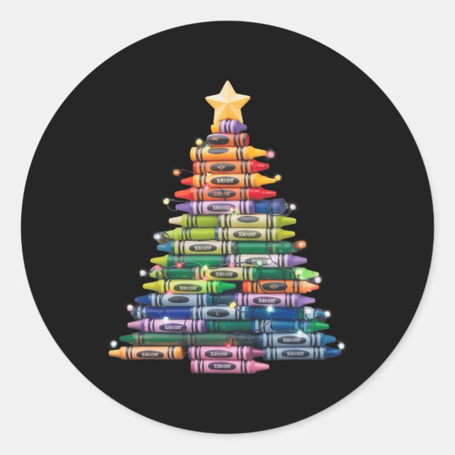 Sticker Rond Enseignant Crayon Christmas Tree Lights Ecole étud (Devant)