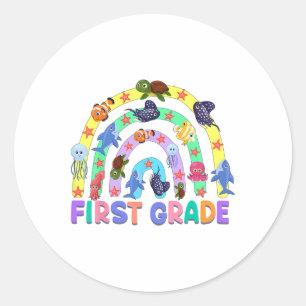 Sticker Rond Enseignant de 1re année Océan Arc-en-ciel Animal P