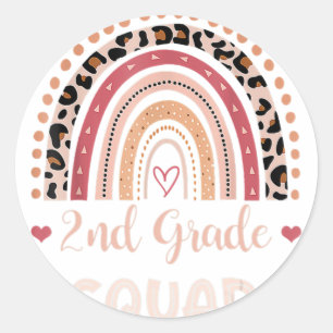Sticker Rond Enseignant de 2e année Boho Rainbow Leopard Retour