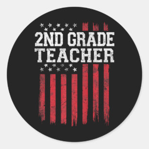 Sticker Rond Enseignant de 2e année drapeau américain USA Patri