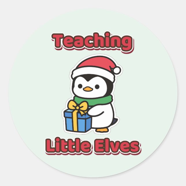 Sticker Rond Enseignant de Noël des petits elfes (Devant)