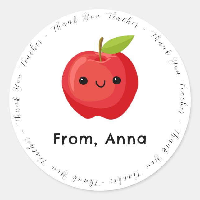 Sticker Rond Enseignant du Merci de la pomme rouge mite (Devant)