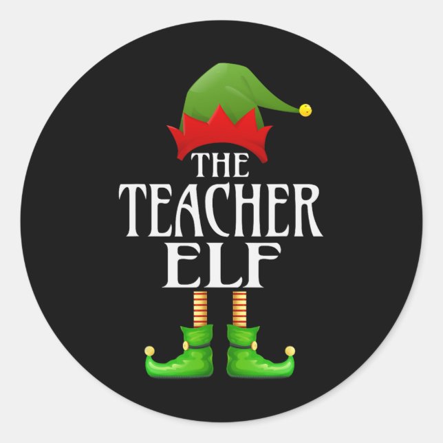 Sticker Rond Enseignant Elf Xmas Funny Family Matching Group Ch (Devant)