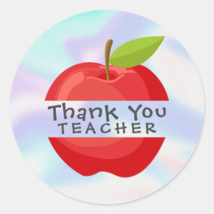 Sticker Rond Enseignant en Merci holographique Red Apple