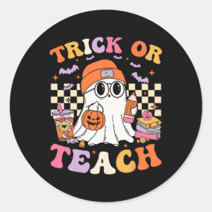 Sticker Rond Enseignant Halloween Trick Ou Enseigner Cute Ghost