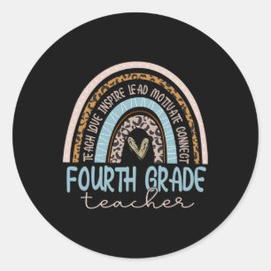 Sticker Rond Enseignant Leopard Boho Rainbow Retour À L'École