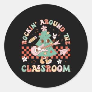 Sticker Rond Enseignant Noël Rockin' Autour Du Clroom Noël 2