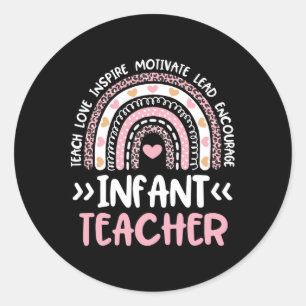 Sticker Rond Enseignant pour Bébés Joli Tie Dye Cœur Arc-en-cie