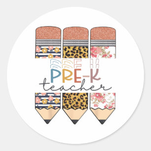 Sticker Rond Enseignant pré-maternelle Fun Léopard Crayon Heure