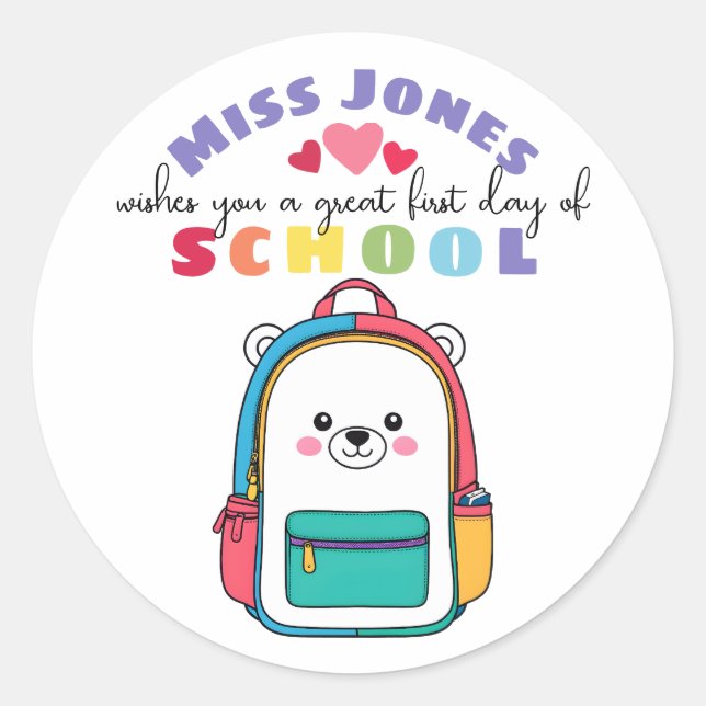 Sticker Rond enseignant premier jour de cours de cours accueil  (Devant)