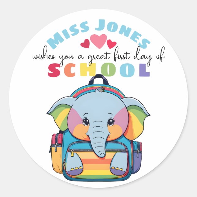 Sticker Rond enseignant premier jour de la classe de terme accu (Devant)