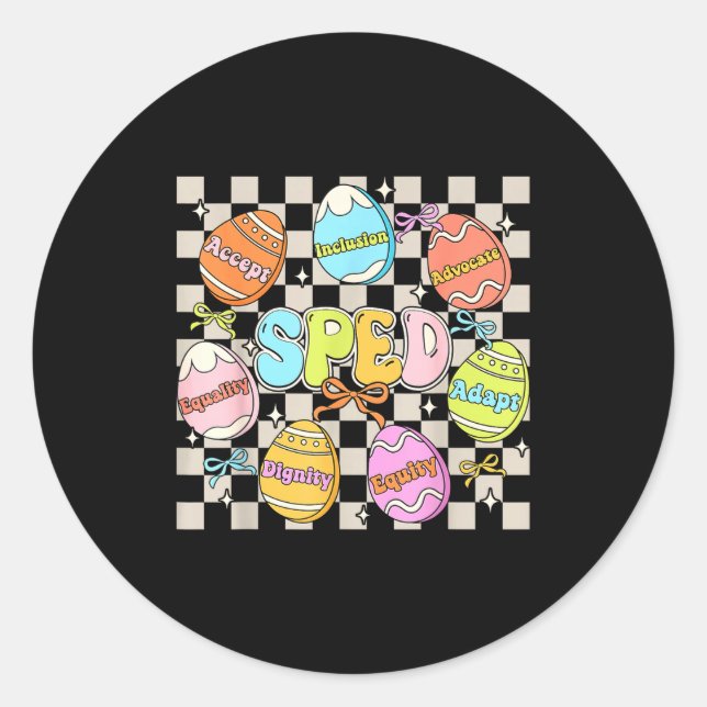 Sticker Rond Enseignant Sped Groovy Lapin de Pâques Œuf Enseign (Devant)