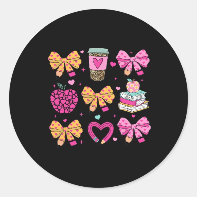 Sticker Rond Enseignant Valentine Coquette Crayon Coffret Bow (Devant)