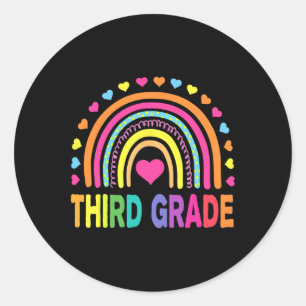 Sticker Rond Enseignants Arc-en-ciel de 3e année Enfants Retour