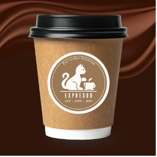 Sticker Rond Enseigne personnalisée pour salon de thé félin