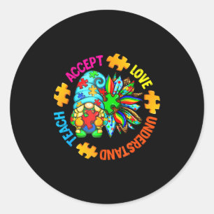 Sticker Rond Enseigner accepter comprendre aimer l'autisme gnom