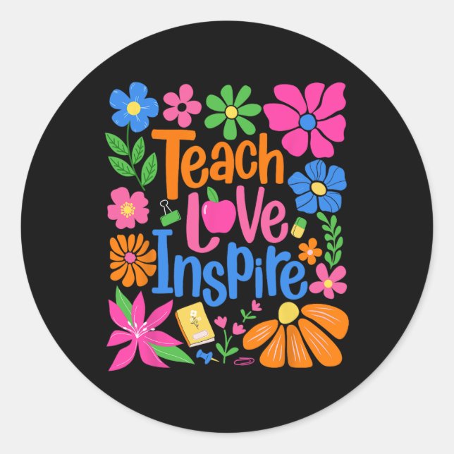 Sticker Rond Enseigner Amour Inspirer Fleur Professeur Premier  (Devant)