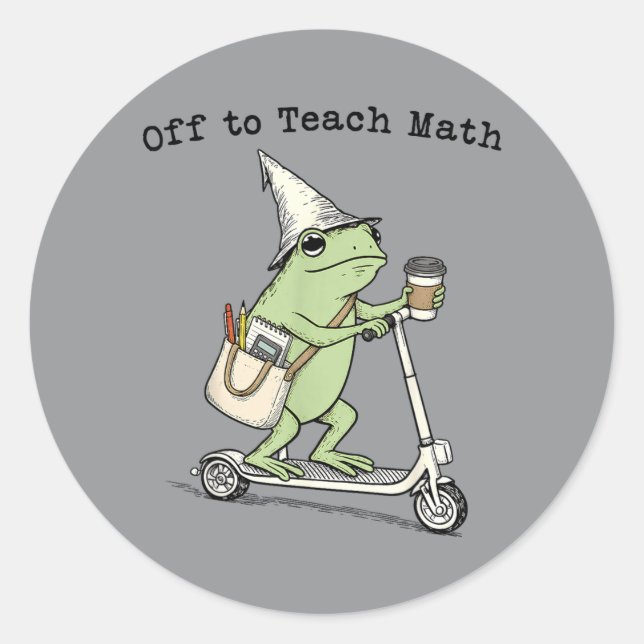 Sticker Rond Enseigner les maths au professeur grenouille drôle (Devant)