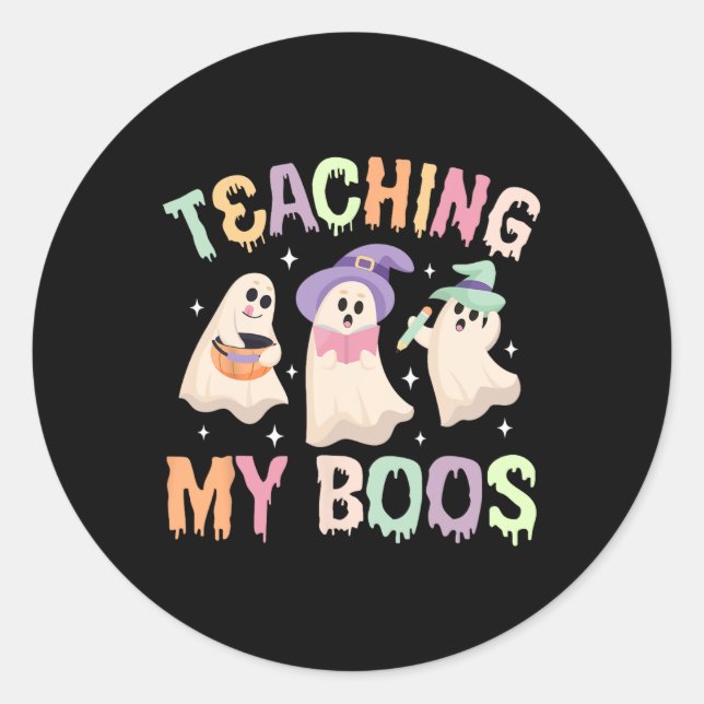 Sticker Rond Enseigner mes livres Enseignant Éffrayant Hallowee (Devant)