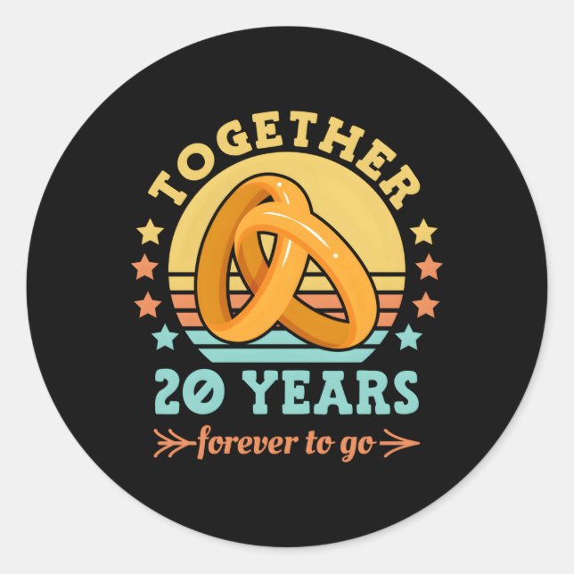Sticker Rond Ensemble 20 Ans Pour Toujours Aller 20E Mariage An (Devant)