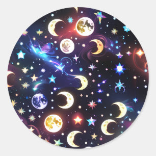 Sticker Rond Ensemble d'autocollants lunaires en opale de pierr