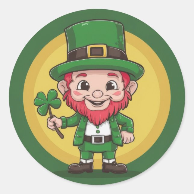 Sticker Rond Ensemble d'autocollants rond Leprechaun chanceux e (Devant)
