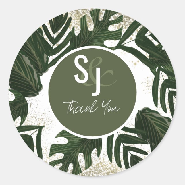 Sticker Rond Ensemble de mariage Monstera Tropical Faux Gold Sp (Devant)