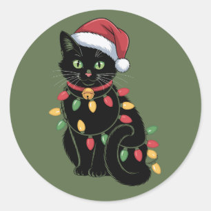 Sticker Rond Ensemble de Noël pour amateur de chat noir Cadeau 