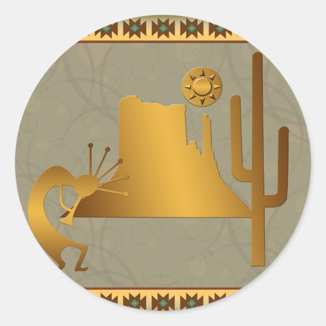 Sticker Rond Ensemble Kokopelli Mesa & Cactus #2 (Devant)