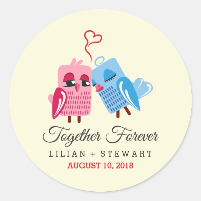 Sticker Rond Ensemble pour toujours Aimer les oiseaux Mariage F (Devant)