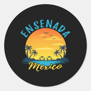 Sticker Rond Ensenada Mexique Palmiers Orange