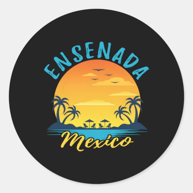 Sticker Rond Ensenada Mexique Palmiers Orange (Devant)