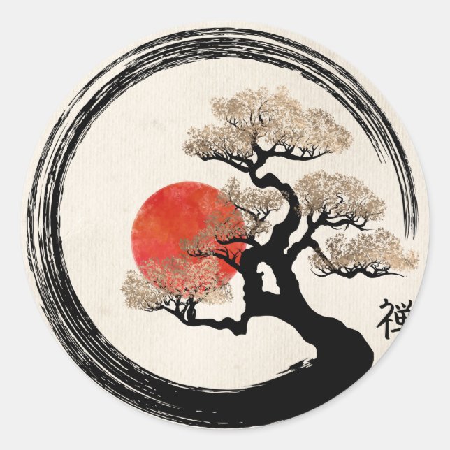 Sticker Rond Enso Circle et Bonsai Tree sur toile (Devant)